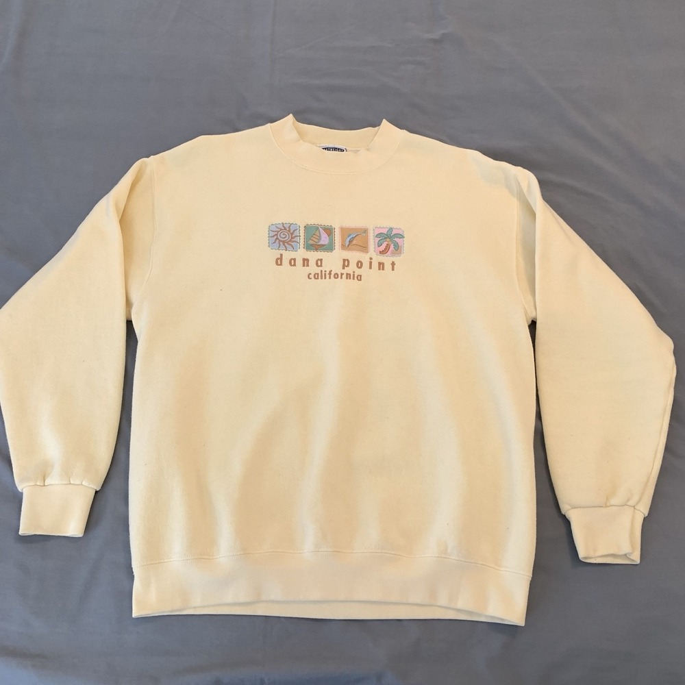Vintage Lee Sweatshirt Mens Large Yellow Dana Point California Graphic USA 90s